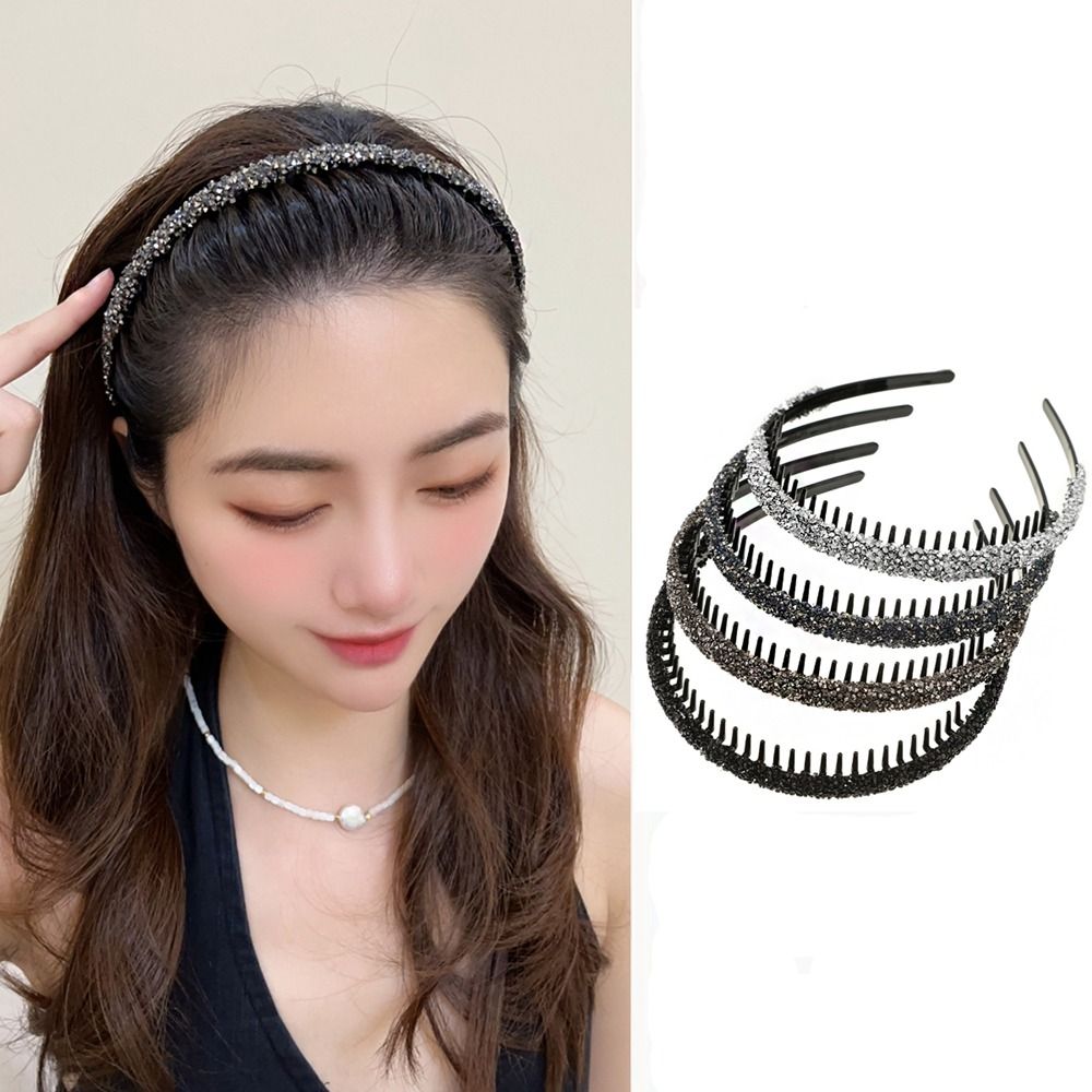 Korean Lifestyle - Plastic Rhinestone Headband Retro with Toothed