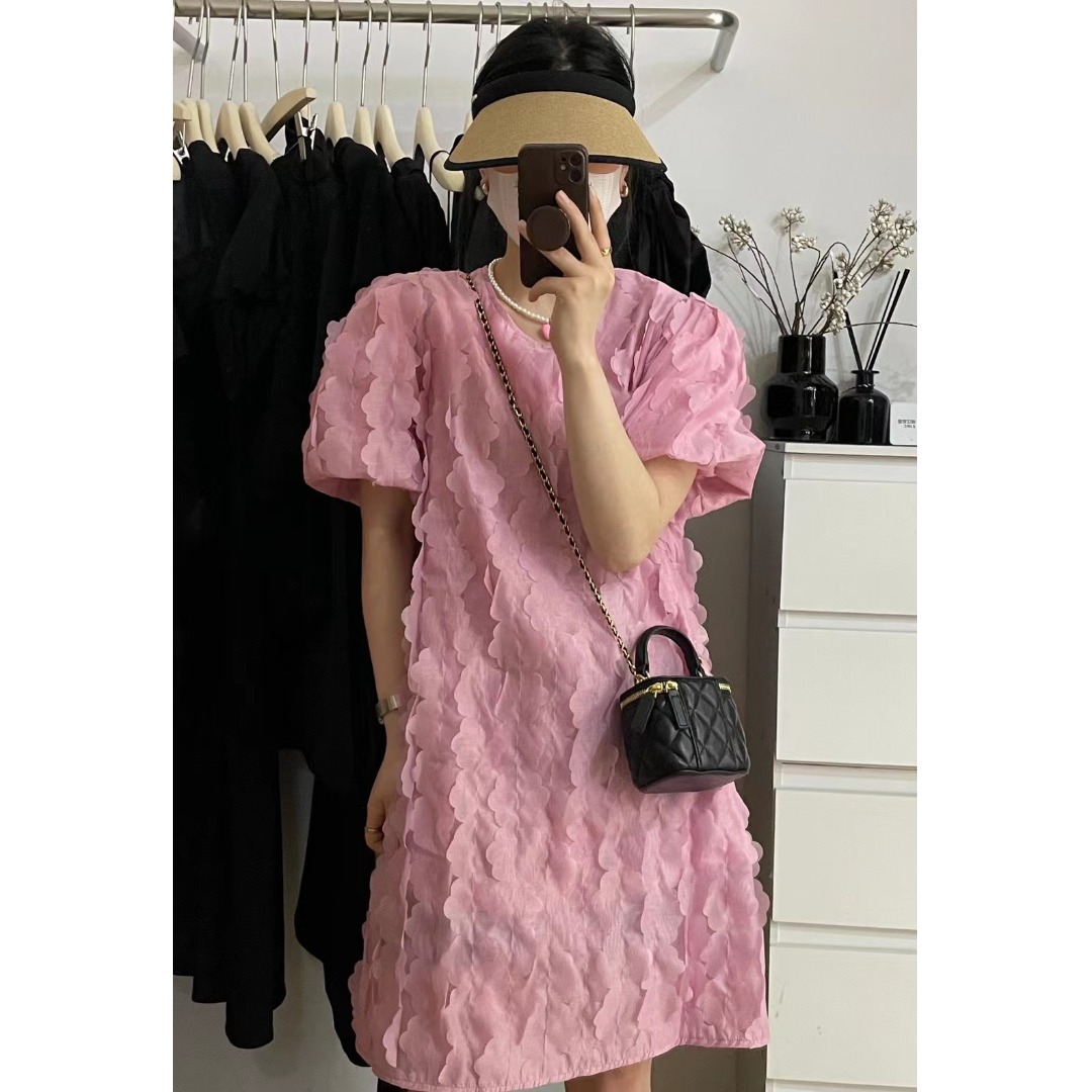 Lifestyle Of Korean - Floral Bubble Sleeve Dress Korean Style